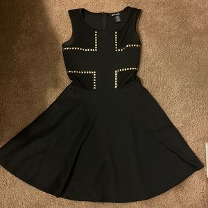Wet Seal women’s Skater skirt Black dress. Gold embellishments